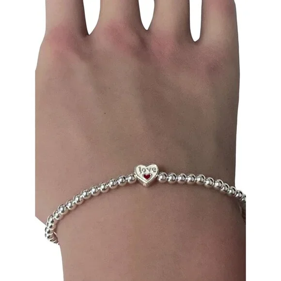 925 Sterling Silver Beaded Stretch Stacking Bracelet - Picture 3 of 7